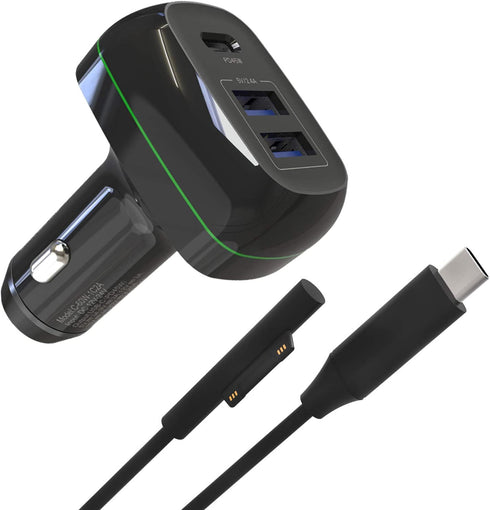 Surface Pro Car Charger Surface Laptop Car Charger, USB C Car Charger Compatible with Surface Pro X/7/6/5/4/3, Surface Laptop Go/4/3/2/1, Surface Book/Go 3/2/1, Dual USB Port for iPad, Phone, Switch